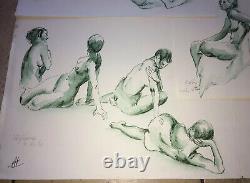 Plank 12 Drawings A Lencre Aquarelled 4 Models Nu Feminin Male Signed