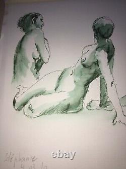 Plank 12 Drawings A Lencre Aquarelled 4 Models Nu Feminin Male Signed