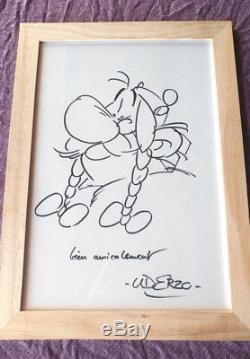 Rare Drawing Of Obelix Of The Comics Asterix, Dedication Signed Uderzo, Tbe