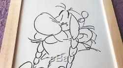 Rare Drawing Of Obelix Of The Comics Asterix, Dedication Signed Uderzo, Tbe