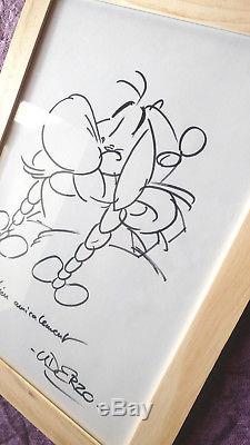 Rare Drawing Of Obelix Of The Comics Asterix, Dedication Signed Uderzo, Tbe