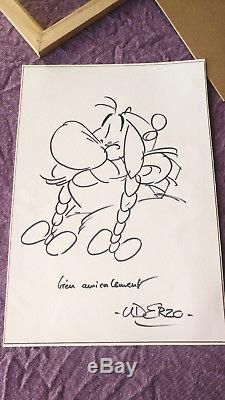 Rare Drawing Of Obelix Of The Comics Asterix, Dedication Signed Uderzo, Tbe