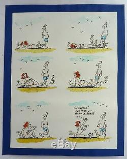 Rare Drawing Original Color Board Hoviv René Hovivian Drawing Humoristic