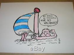 Rare Drawing Original Colors / Vive Holidays Sign Reiser / Tres Bon Etat