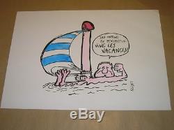 Rare Drawing Original Colors / Vive Holidays Sign Reiser / Tres Bon Etat