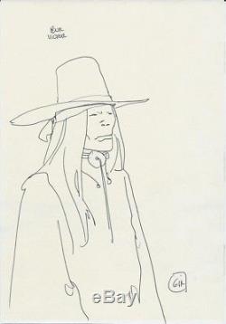 Rare Eo Jean Giraud / Gir Drawing Original Signed Of An Indian On Free Leaf