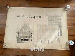 Rare Grand Drawing Epure Architect's Plank For Palace To Determine Signed