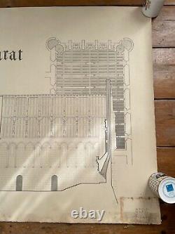 Rare Grand Drawing Epure Architect's Plank For Palace To Determine Signed