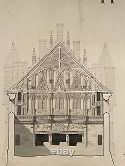 Rare Grand Drawing Epure Architect's Plank For Palace To Determine Signed