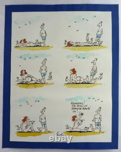 Rare ORIGINAL DRAWING COLOR PLATE HOVIV René Hovivian HUMOROUS DRAWING