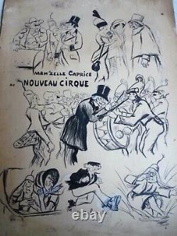 Rare Original Sheet Of Charcoal Drawings For The New Circus Magazine