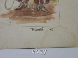 Roger GRADET illustrator FAR-WEST Original plate, Signed watercolor from 1946