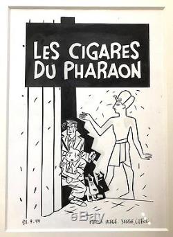 Serge Clerc Drawing Original B & W Tribute To Tintin Herge Cigares 25 34 CM