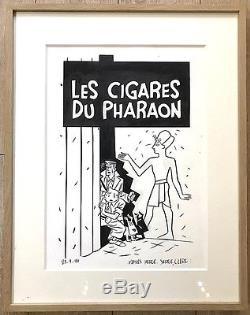 Serge Clerc Drawing Original B & W Tribute To Tintin Herge Cigares 25 34 CM