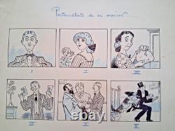 Series of 2 comic strips signed MAURICE MOTHET. Marriage