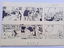 Series of 2 original comic strips signed YMER. Fantastic. Comic.