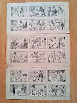 Series of 3 unsigned comic strips. Crime. Murder.