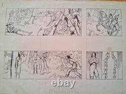 Series of 4 unsigned comic strips. Wild West. Indians. Cowboy.