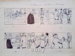 Series of 5 comic strips signed F. TELEHEM. Crime. Detective.