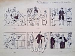 Series of 5 comic strips signed F. TELEHEM. Crime. Detective.