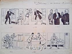 Series of 5 comic strips signed F. TELEHEM. Crime. Detective.