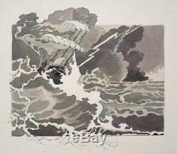 Shipwreck Original Drawing By Félix Lorioux For Robinson Crusoé 1930