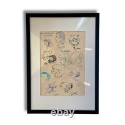 Single sheet of 11 autographs with frame, size 30 x 21 cm