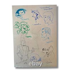 Single sheet of 8 autographs with frame, 30 x 21 cm