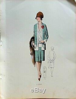 Sketch Drawing Fashion Plate 1927 Color Art Deco Annees Folles Model A25247