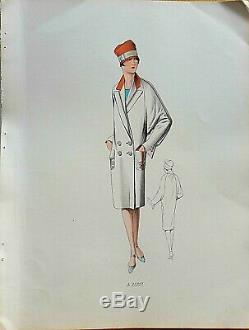 Sketch Drawing Fashion Plate 1927 Color Art Deco Annees Folles Model A25251