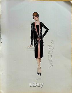 Sketch Drawing Fashion Plate 1927 Color Art Deco Annees Folles Model A25252