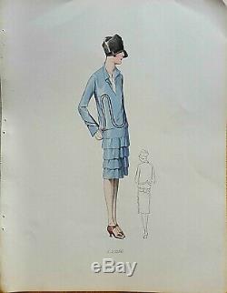 Sketch Drawing Fashion Plate 1927 Color Art Deco Annees Folles Model A25266