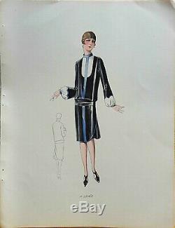Sketch Drawing Fashion Plate 1927 Color Art Deco Annees Folles Model A25268