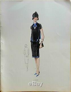 Sketch Drawing Fashion Plate 1927 Color Art Deco Annees Folles Model A25270