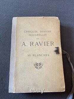Sketches, Drawings, Watercolors by A. RAVIER 56 Vintage Plates