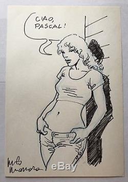Superb And Rare Drawing Ink From China And Blue Pencil Nominative Signed Milo Manara