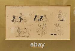 Table / Board Of 6 Original Crafty Drawings. The Hunters Hunting To Run