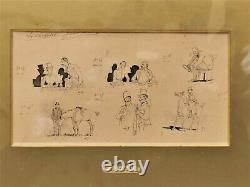 Table / Board Of 6 Original Crafty Drawings. The Hunters Hunting To Run