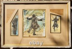 Unique! Composite Board of 3 Original Drawings by Frederic Auguste Cazals