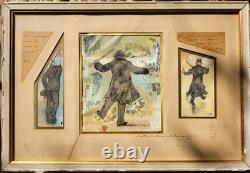 Unique! Composite Board of 3 Original Drawings by Frederic Auguste Cazals