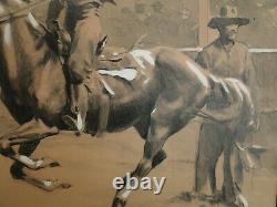 Vintage Original Period 1930 S Style Western Pulp Illustration Aboard Stallion