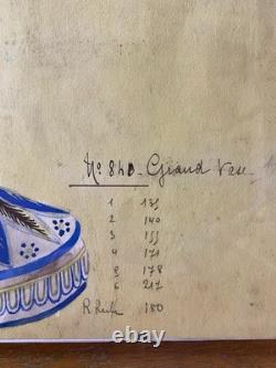 Watercolor Plate Double-Sided DESVRES POTTERY Signed R. Ruhe (circa 1900)