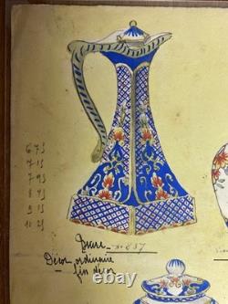 Watercolor Plate Double-Sided DESVRES POTTERY Signed R. Ruhe (circa 1900)