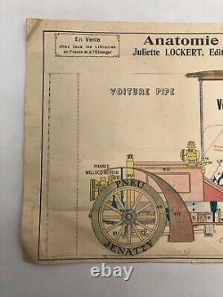 1905 DESSIN ANATOMIQUE VOITURE PIPE. PLANCHE MONTÉE Image à système