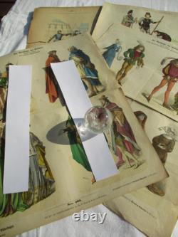2 planches 8 gravures dessins de costumes XIV et XV publication allemande ancien