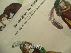 2 planches 8 gravures dessins de costumes XIV et XV publication allemande ancien