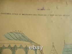 2 planches 8 gravures dessins de costumes XIV et XV publication allemande ancien