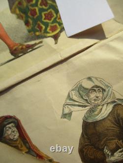 2 planches 8 gravures dessins de costumes XIV et XV publication allemande ancien