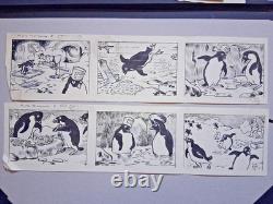2 planches de BD originales signées CARBODIO. Au pays des pingouins