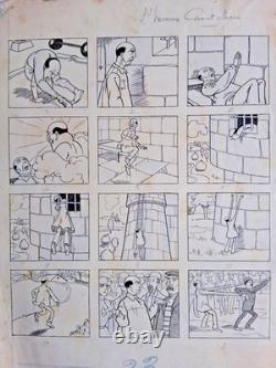 2 planches de BD signées PAUL D'ESPAGNAT. Fantastique. L'homme caoutchouc